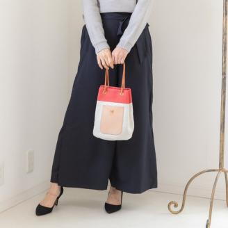 【0908-1】斬新なバイカラーが新鮮！　帆布巾着トート　レッド