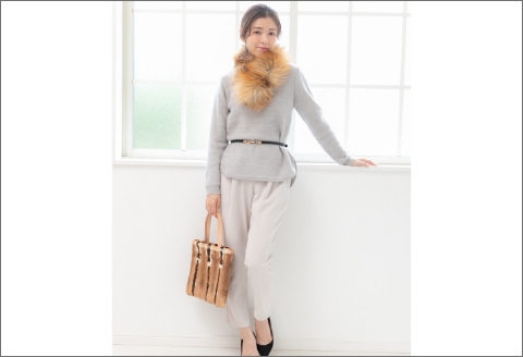 【0583-1】個性が息づくプリント柄！　牛革持ち手 ラビット手提げバッグ