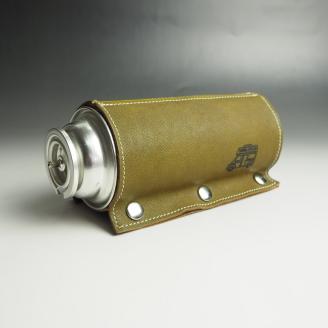 【0968-1】心躍るリアルレザーの質感！　牛革CB缶カバー OLIVE（野口オートキャンプ場）