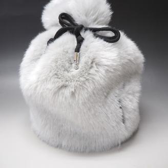 【1011】コロッとしたフォルムが可愛い!　フェイクファー巾着バッグ グレー