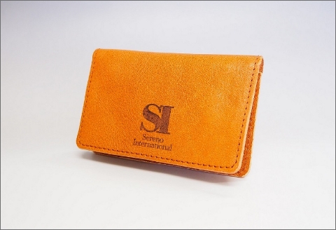 【1031-1】キャンピングカーロゴがお洒落！　牛革二つ折りパスケース　( 野口オートキャンプ場 )