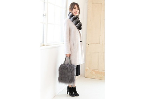 【0241-2】くるくるチベットラム毛皮手提げバッグ グレー