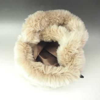 【1011-1】コロッとしたフォルムが可愛い!　フェイクファー巾着バッグ ベージュ