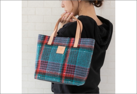 【0671-2】世界中で愛される！　リントンツイードトート　ミントブルー