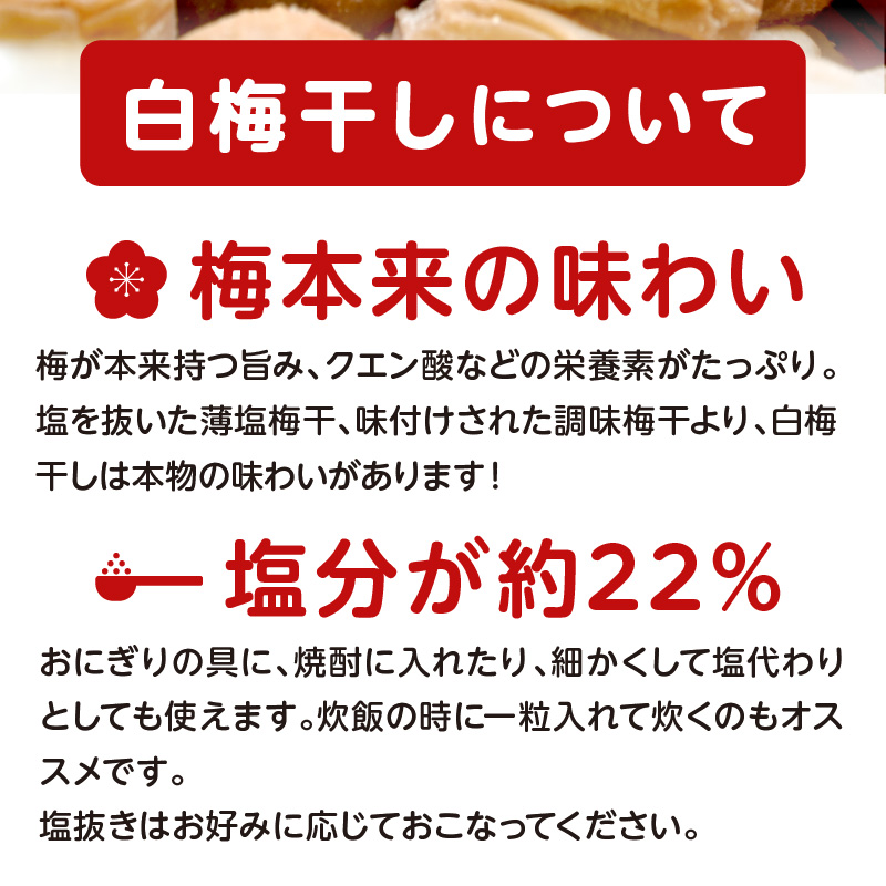 【0580-5】昔ながらのしょっぱい梅干し 2kg 中粒2L（白干梅）［無添加］【ご家庭用】食品添加物 不使用 すっぱい梅干 和歌山県産 紀州南高梅
