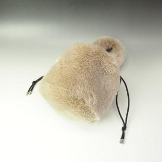 【1011-1】コロッとしたフォルムが可愛い!　フェイクファー巾着バッグ ベージュ