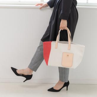 【0868】斬新なバイカラーが新鮮！　帆布ハンディートート　レッド