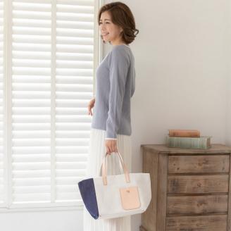 【0867】斬新なバイカラーが新鮮！　帆布ハンディートート　ブルー
