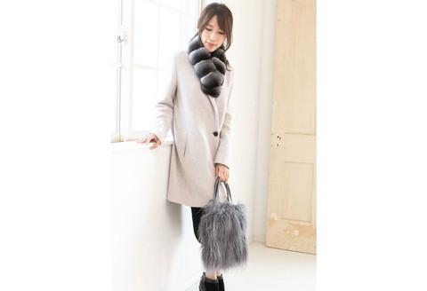 【0241-2】くるくるチベットラム毛皮手提げバッグ グレー