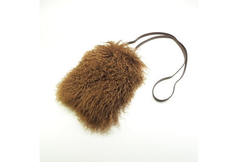【0414-2】くるくる可愛い チベットラム毛皮ポシェット ブラウン