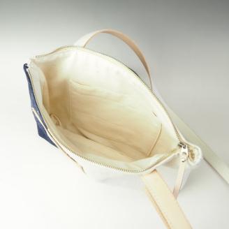 【0887-1】斬新なバイカラーが新鮮！　帆布ショルダーバッグ　ブルー