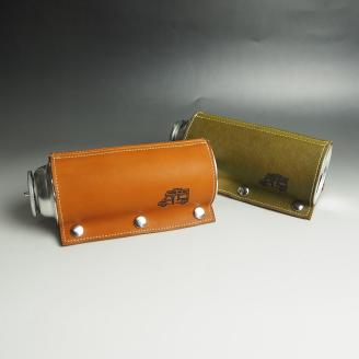【0967-1】心躍るリアルレザーの質感！　牛革CB缶カバー BROWN（野口オートキャンプ場）