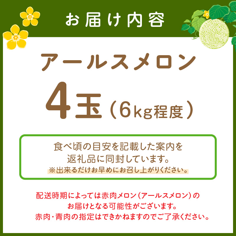 【0250-2】斎藤農園のアールスメロン（マスクメロン）4玉 6kg程度≪先行予約2026年6月下旬以降発送分≫