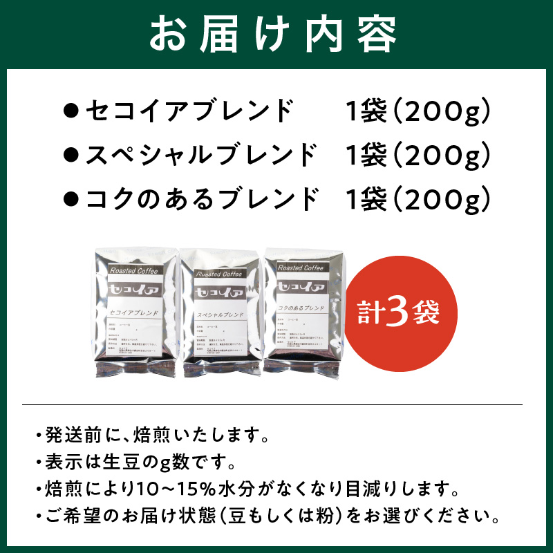 当店おすすめオリジナルブレンドコーヒー３種