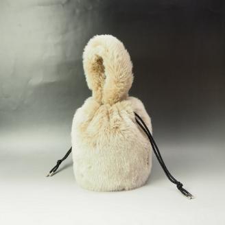 【1011-1】コロッとしたフォルムが可愛い!　フェイクファー巾着バッグ ベージュ