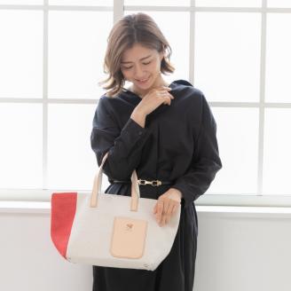 【0868】斬新なバイカラーが新鮮！　帆布ハンディートート　レッド