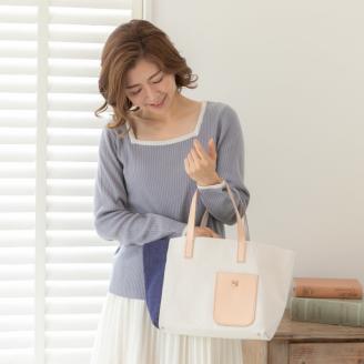 【0867】斬新なバイカラーが新鮮！　帆布ハンディートート　ブルー