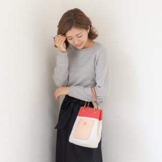 【0908-1】斬新なバイカラーが新鮮！　帆布巾着トート　レッド
