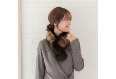 【0482】毛皮の王様 ロシアンセーブル&ヌートリアバイカラーマフラー