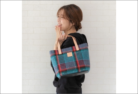 【0671-2】世界中で愛される！　リントンツイードトート　ミントブルー