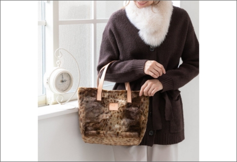 【0711】存在感のある色と柄! フェイクファートート　ブラウン