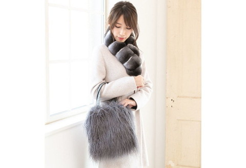 【0241-2】くるくるチベットラム毛皮手提げバッグ グレー