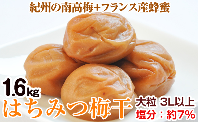 【1123-2】はちみつ梅干（紀州南高梅）1.6kg 大粒 3L以上 和歌山県産