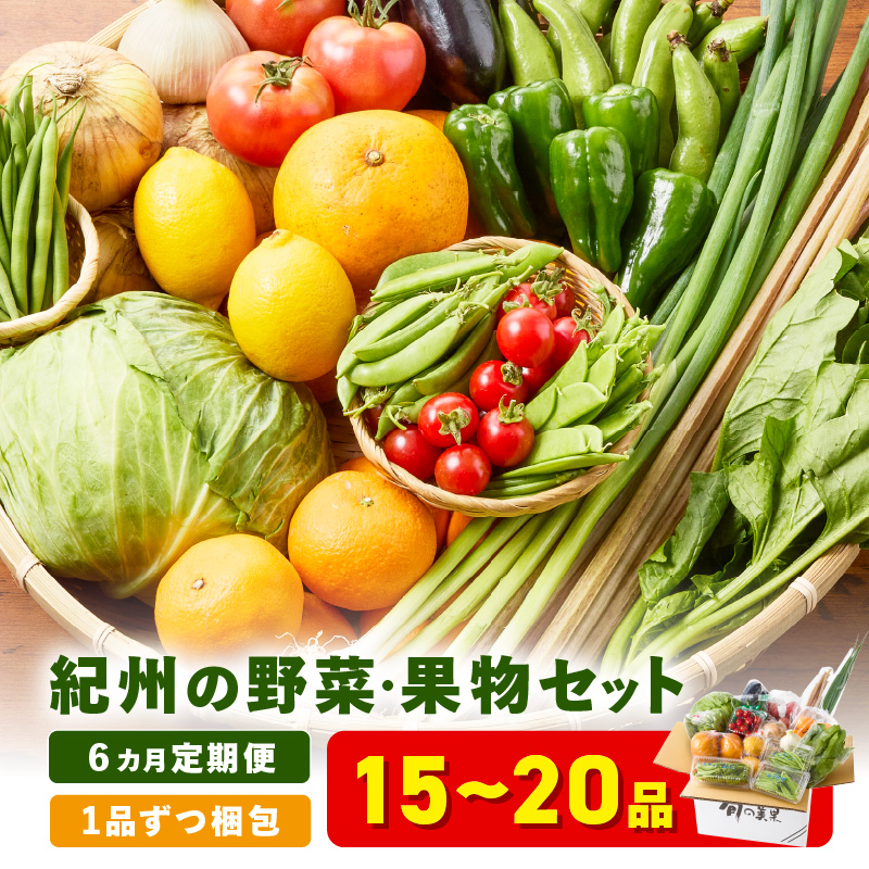 【8012-2】紀州の野菜・果物セット定期便（15～20品目）年6回