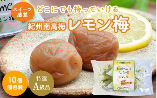 紀州南高梅 レモン梅（個包装）10個入り / はちみつ入り梅干し 和歌山 田辺市 南高梅 梅干し 梅干 梅 うめ 肉厚 お米 おにぎり 焼酎 梅酒 健康 はちみつ梅 レモン スイーツ 塩分補給【nkn001-1】