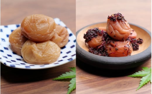 紀州南高梅「農家の梅」はちみつ梅（塩分約3％、レモンパウダー入り）・かつお梅（塩分約9％）のセット 各500g  / 紀州南高梅 南高梅 梅干し 梅干 梅 うめ 和歌山 田辺市 肉厚 お米 おにぎり 焼酎 梅酒 健康 かつお梅 産地直送 はちみつ レモン セット 食べ比べ【nkn010-3】