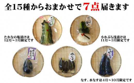 おまかせ７点セット / 漬物 冷蔵 ごはんのおとも 大根 きゅうり 白菜 古漬 梅漬け キムチ 浅漬け ぬか漬け 和歌山 田辺市【ksn003-1】