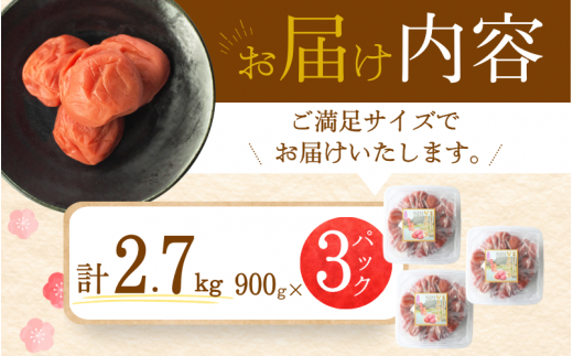 【A級品】【2.7kg】紀州南高梅 しそ漬け梅 塩分10％ 2.7kg（900g×3パック） / 梅干し 梅干 うめぼし 南高梅 しそ梅 しそ梅干し シソ 紫蘇 国産 梅 うめ ウメ 完熟 健康 ご飯のお供 お取り寄せ お茶うけ 和歌山県 田辺市 前田農園【mae004-1】