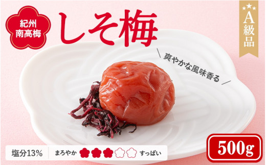  紀州南高梅　しそ梅（塩分13%）　500g  / 田辺市 紀州南高梅 南高梅 梅干し 梅干 梅  肉厚 お米 おにぎり 焼酎 梅酒 健康 【ske024-1】