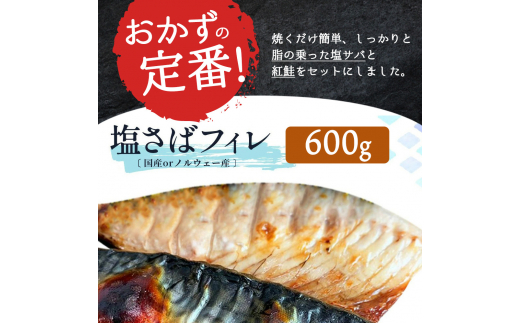 【ご家庭用訳あり】人気の塩さばフィレ＆紅鮭切身セット計1kg/ 和歌山 魚 さば 鮭【uot796C】