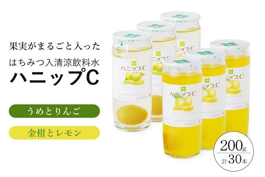 果実入り清涼飲料水 ハニップＣ 2種類セット（30本） / ドリンク 飲料 ジュース 梅 うめ りんご【prm001A】