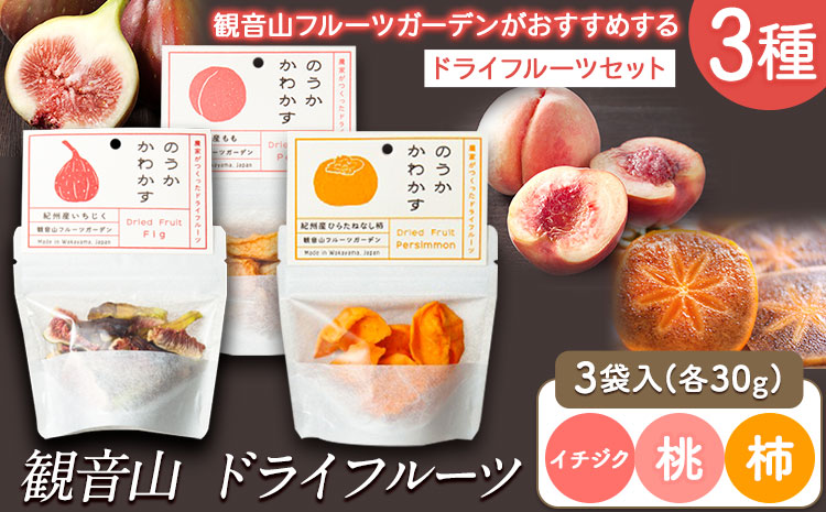 観音山ドライフルーツ（桃・いちじく・柿）各30g有限会社柑香園《30日以内に出荷予定(土日祝除く)》柿いちじく桃ドライフルーツ---wsk_kceknoka_30d_22_10000_90g---