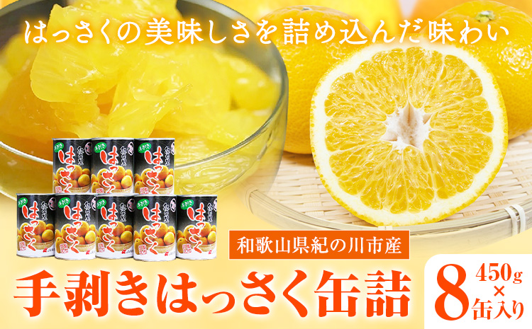 和歌山産 手剥き八朔缶詰 (450g×8缶入り) はっさく 柑橘《30日以内に出荷予定(土日祝除く)》 紀の川市厳選館 和歌山県 紀の川市 フルーツ 果物 缶詰---wsk_gsk45_90d_23_17000_8k---