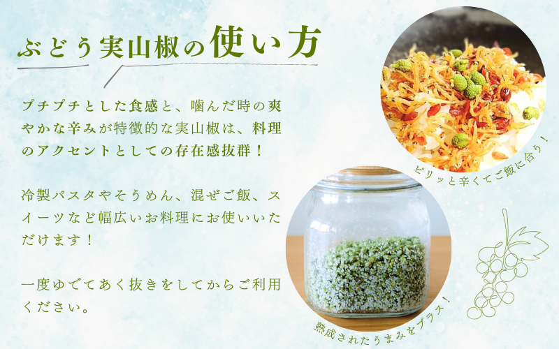  冷凍 ぶどう 生実山椒 500g / 山椒 さんしょう 香辛料 調味料 薬味 冷凍 ぶどう山椒 生山椒 和歌山県 紀美野町 生実山椒【twn006C】
