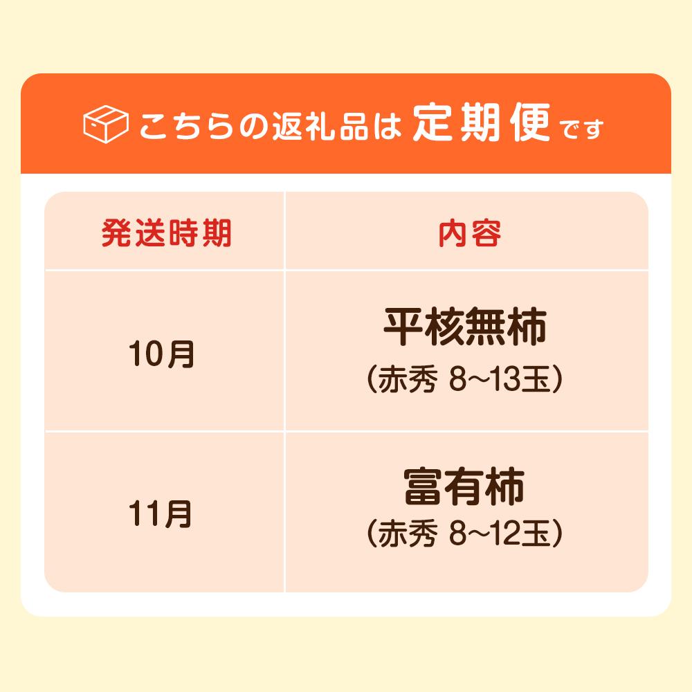 【2026年発送】〔柿満喫セット〕平核無柿8-13玉入り＆富有柿8-12玉入り【贈答用にも　全2回お届け】 柿 種無し たねなし 富有柿 定期便 贈答 先行予約