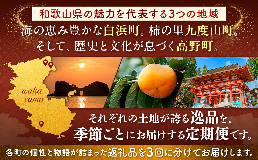 ［観光まちづくり相互連携協定記念］町の逸品定期便 ～白浜町・九度山町・高野町から心を込めてお届けします～［定期便・全3回］［TT1］