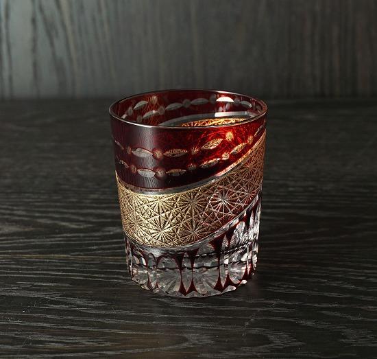 金帯切子グラス（漆技） レッド