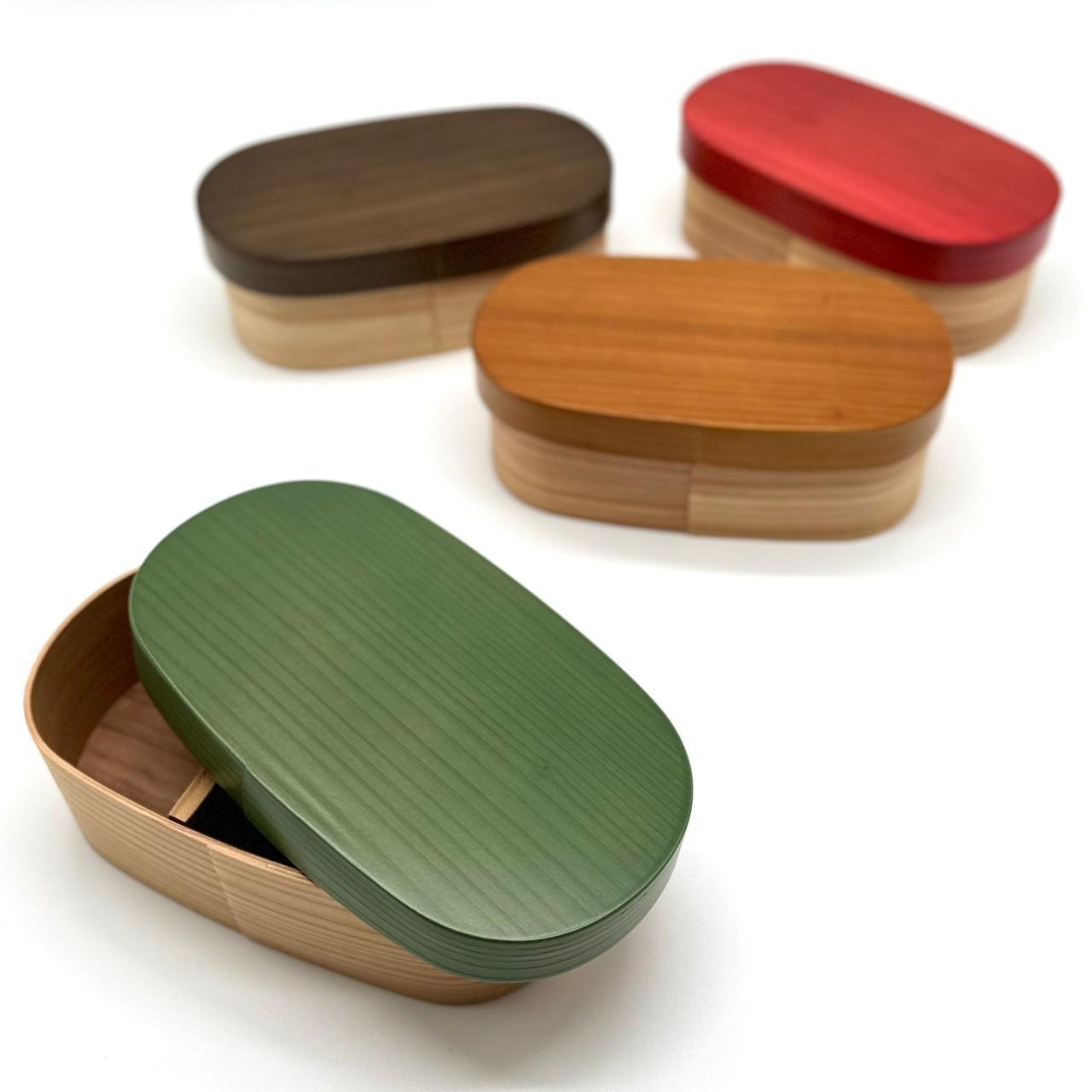 ［マロンブラウン］九州杉 国産 カラー 曲げわっぱ 被せ蓋 弁当箱 まげわっぱ［YS136］
