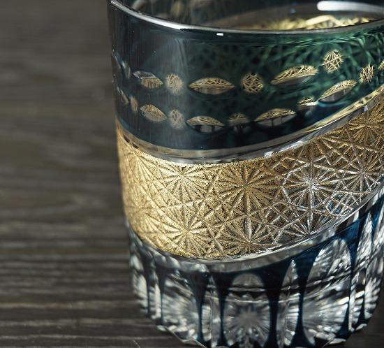 金帯切子グラス（漆技） ダークブルー