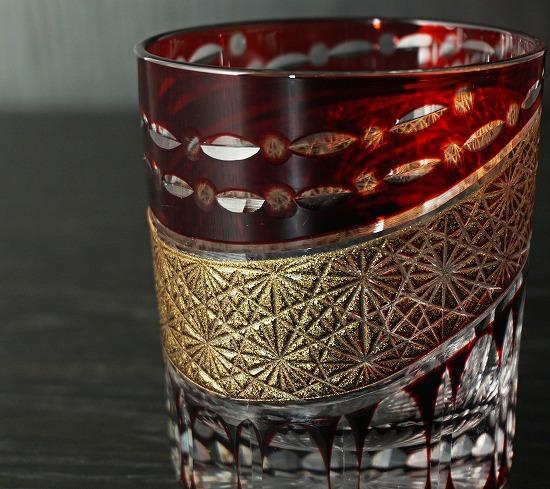 金帯切子グラス（漆技） レッド
