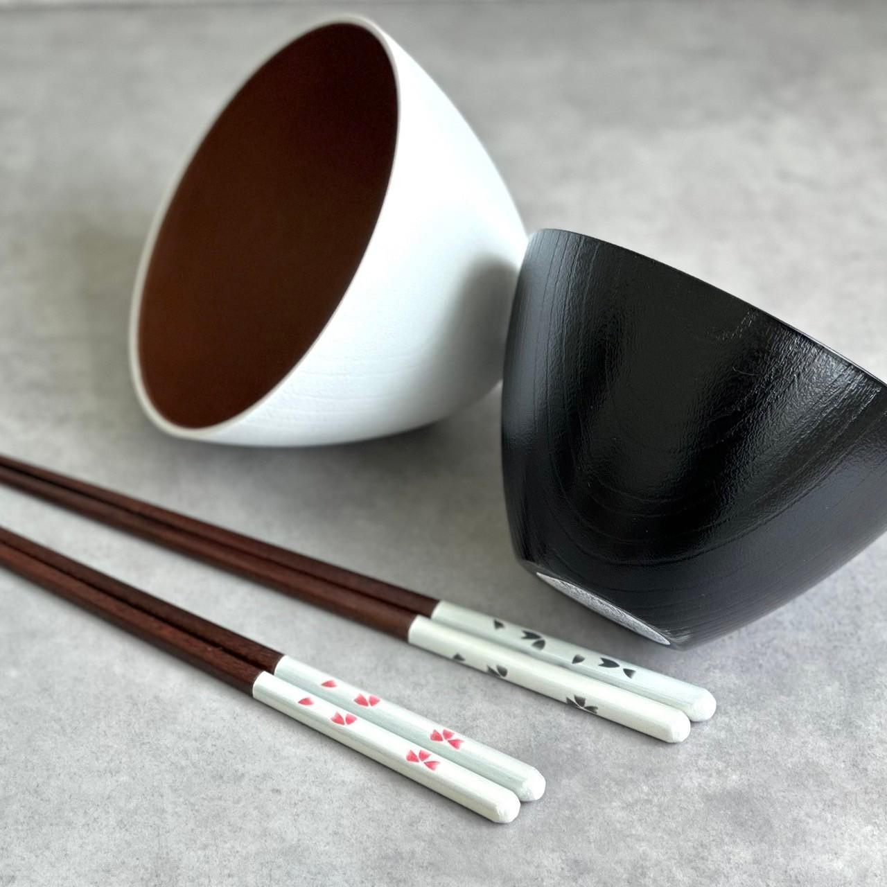 食洗機 電子レンジ 対応 お椀 ブラック ホワイト 2個セット 箸付き 2膳 4点セット モノクロマルチボウル［YS150］