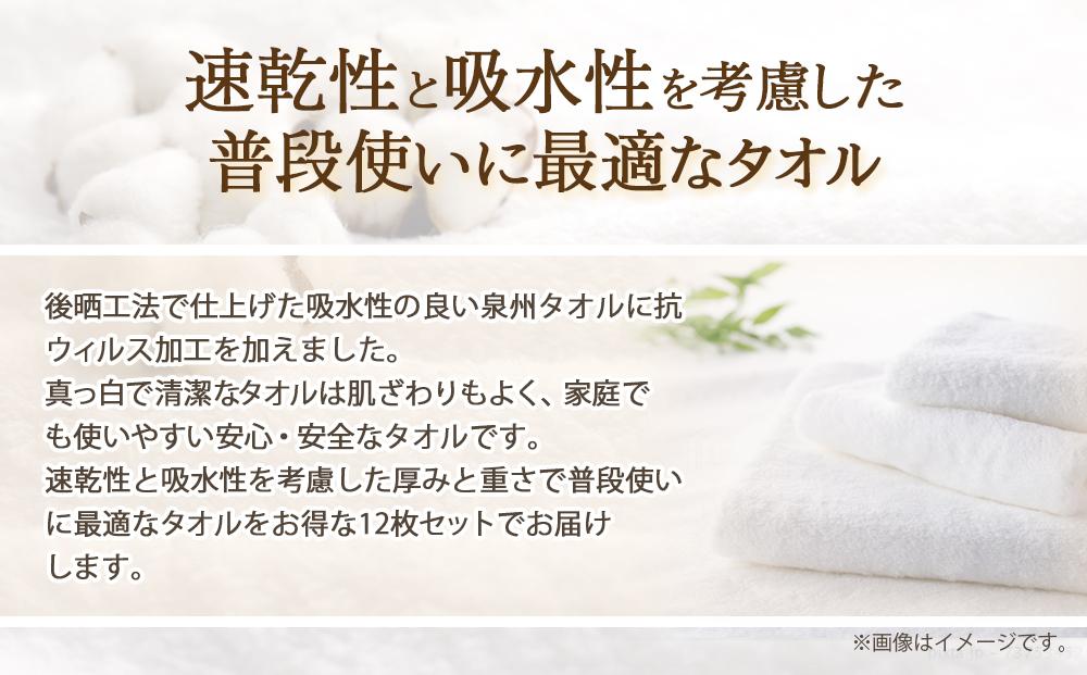 泉州タオル 白タオル 12枚 （ 抗ウイルス 加工 ）入金確認後30日以内に順次出荷(土日祝除く）