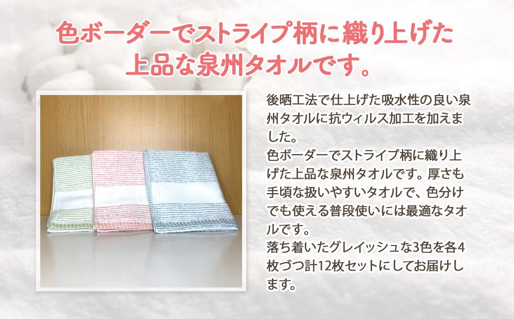 泉州タオル ロイヤルボーダー タオル 12枚 （ 抗ウイルス 加工 ） 入金確認後30日以内に順次出荷(土日祝除く）