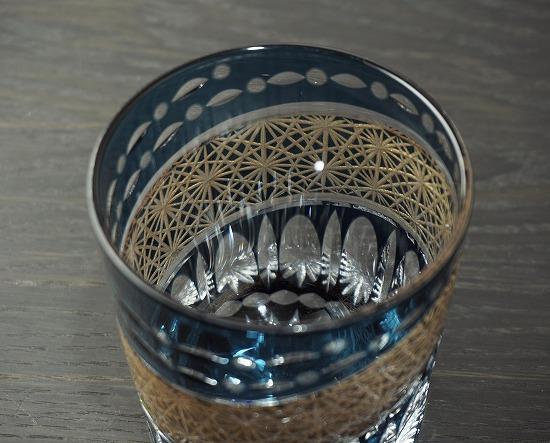 金帯切子グラス（漆技） ダークブルー