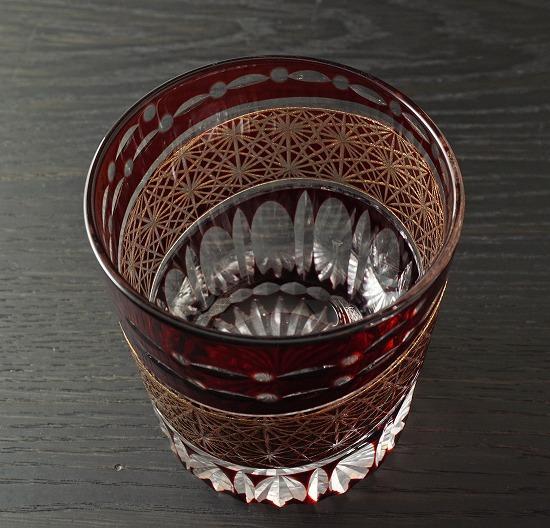 金帯切子グラス（漆技） レッド