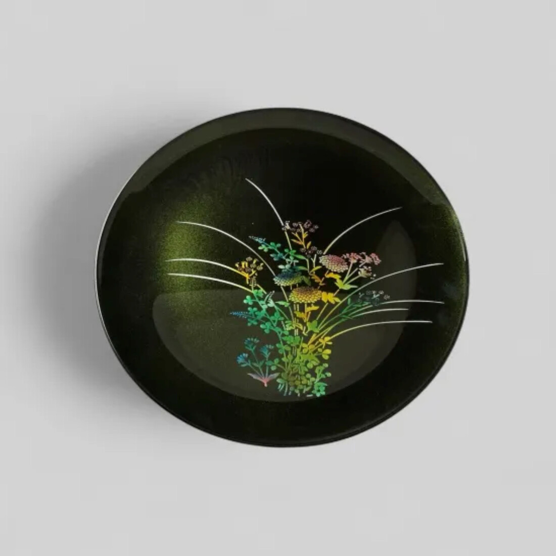 丸小皿 秋草 梨地グリーン ［NF155］